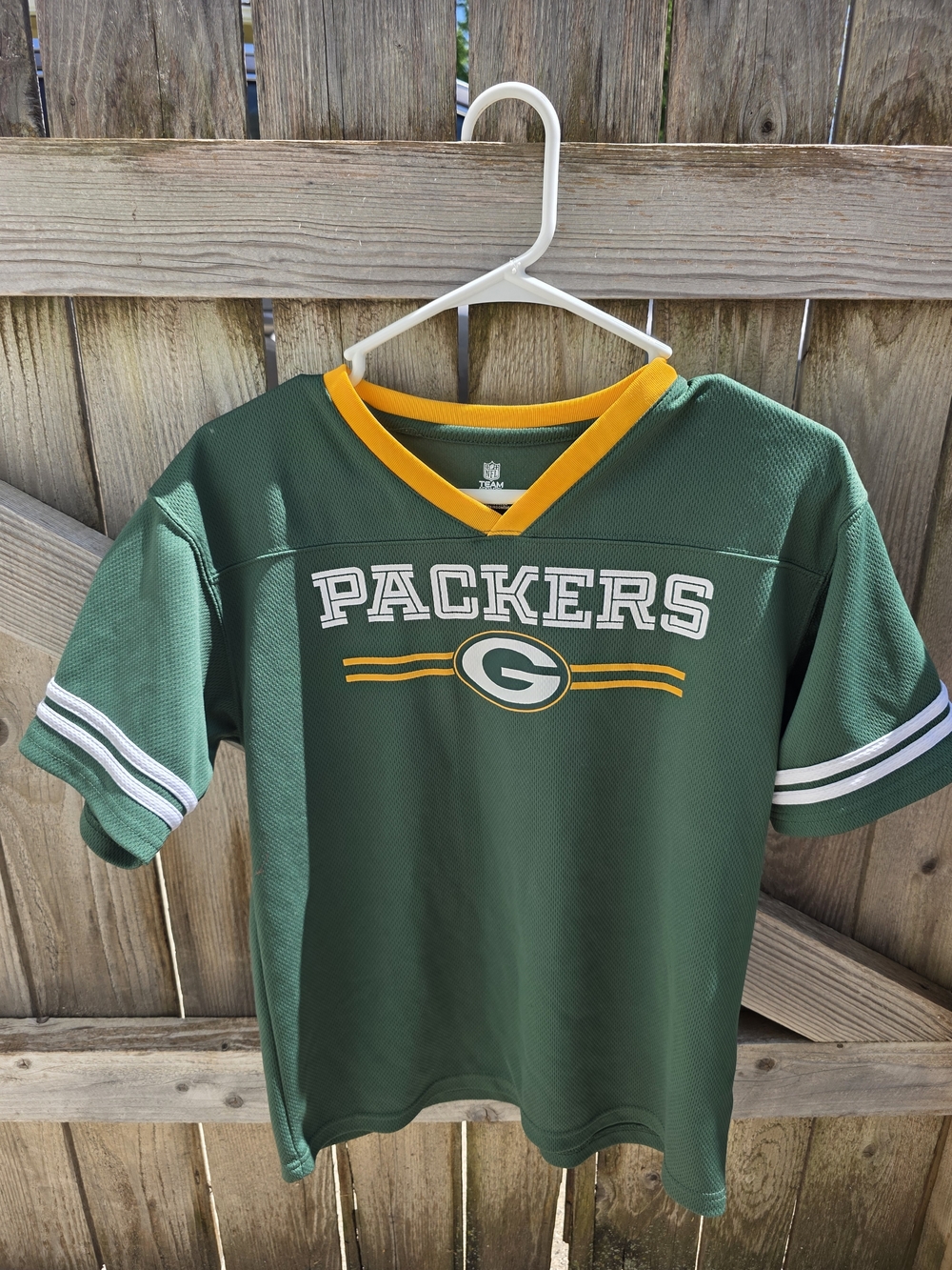 Green Packers Fan Jersey Tee with Yellow Trim